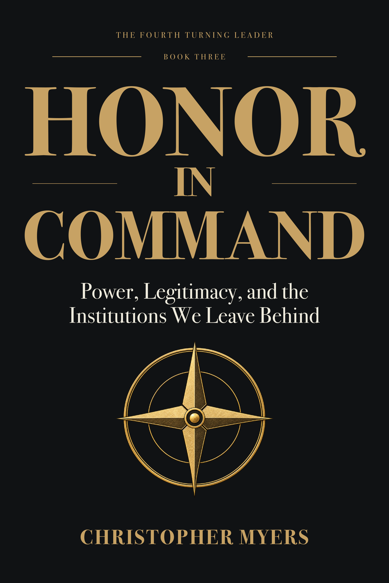 Honor in Command: charcoal cover with a gold compass